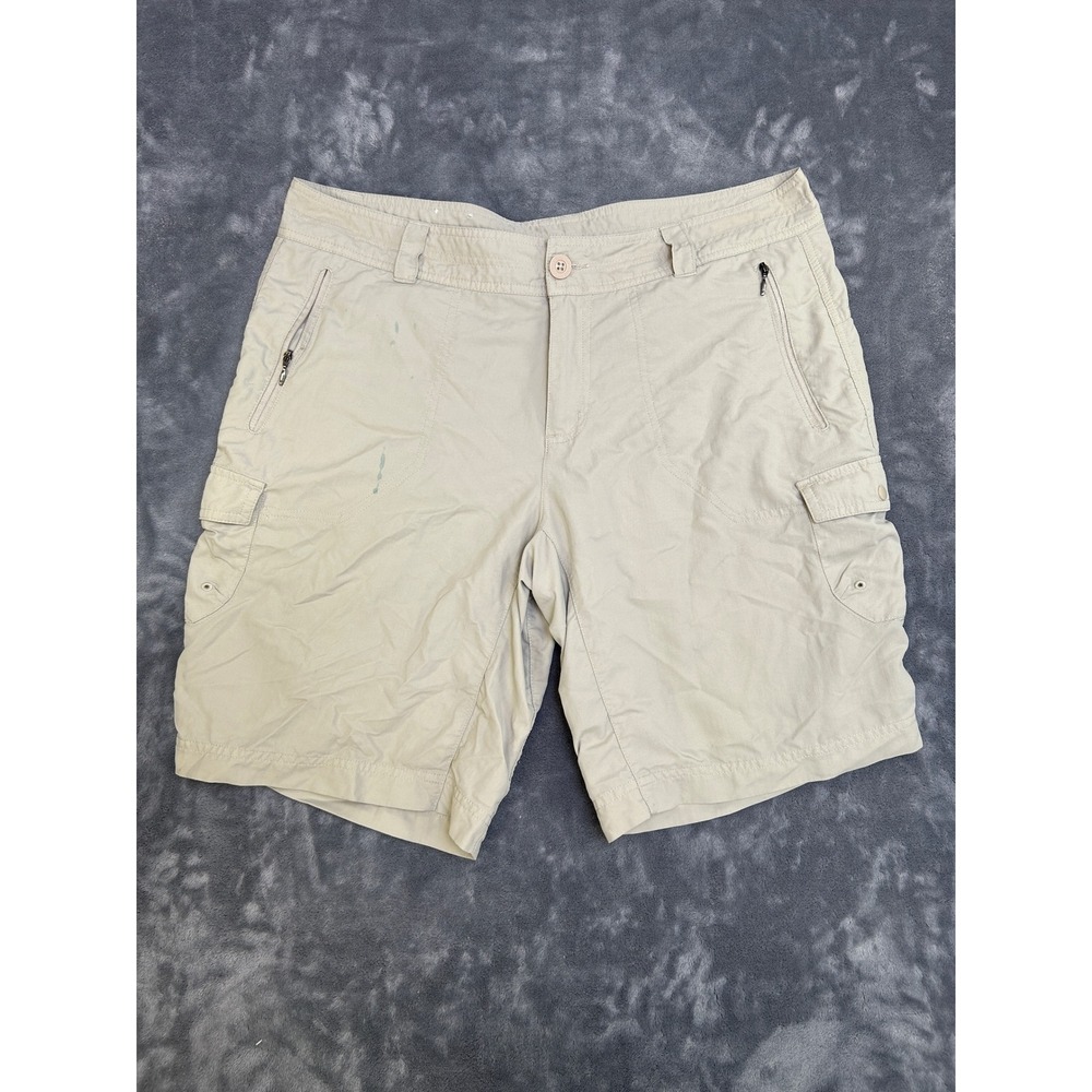 Columbia Womens Tan Khaki Cargo Shorts Size 14 10L Outdoor Utility Zip Pocket